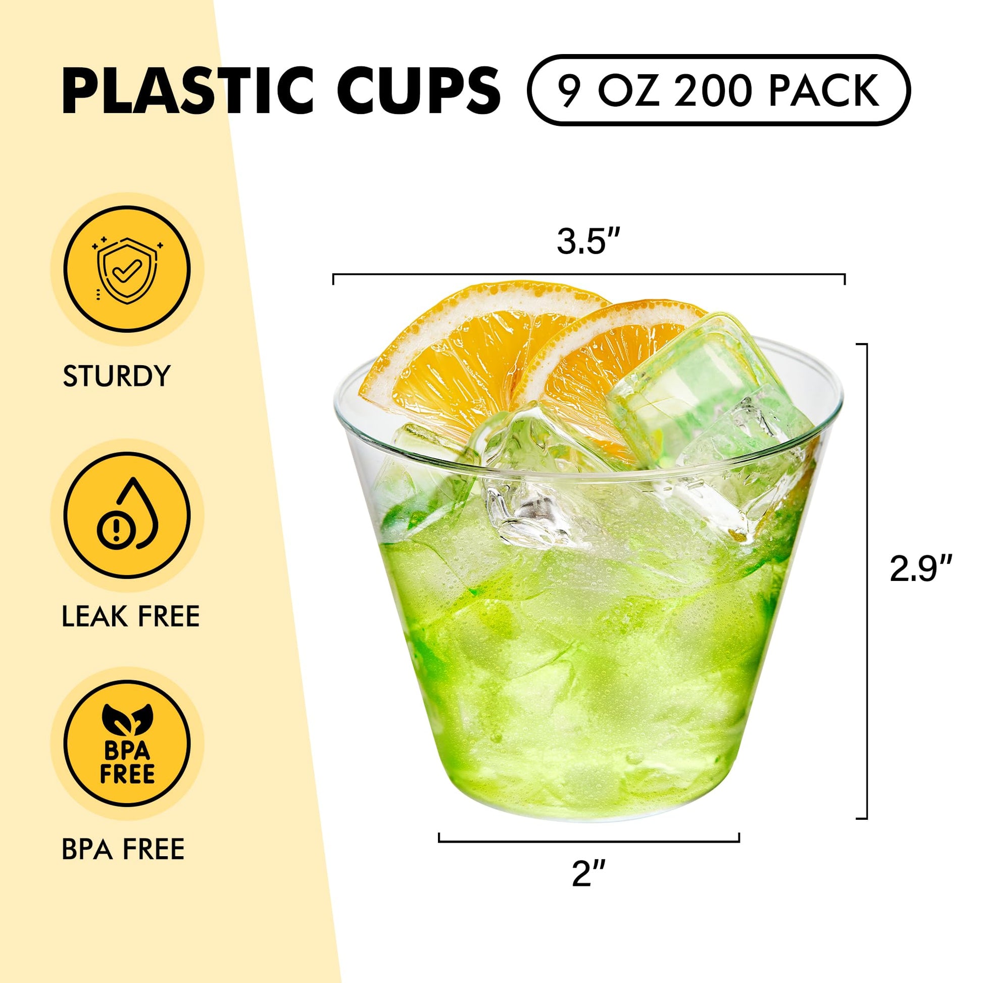 RACETOP 200 Pack 9 oz Clear Plastic Cups for Party