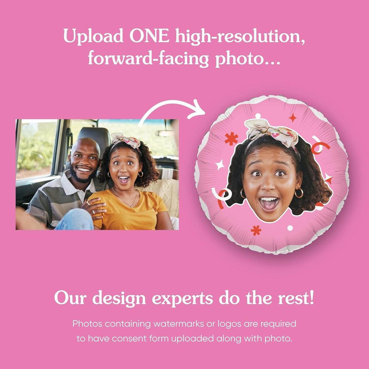 Big Dot of Happiness Personalized Fun Face Photo Pink Balloons, Custom Birthday Balloons, Girl Baby Shower Decorations, Bachelorette Party Decor, Circle Double-Sided Mylar Balloon, 1 Piece