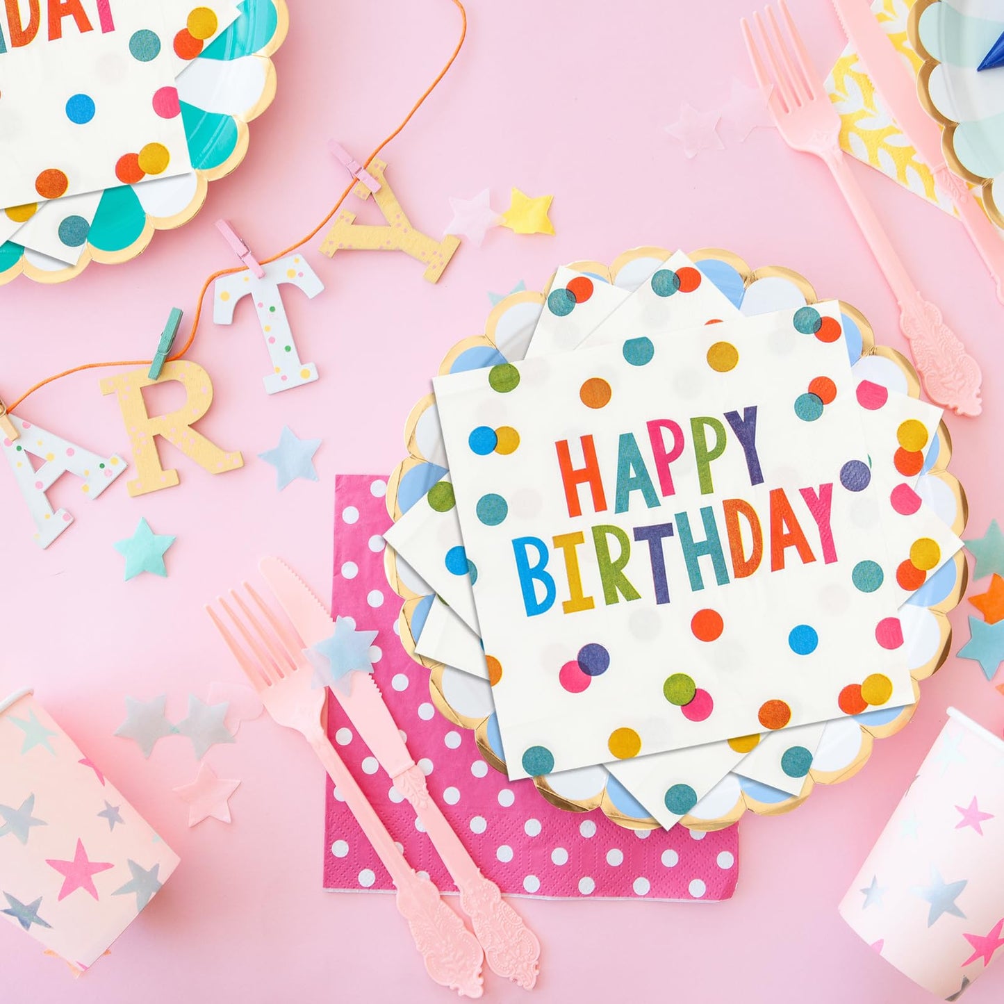 HFBOBP 50PCS Happy Birthday Paper Napkins 13 x 13 Inches Luncheon Napkins Cocktail Napkins