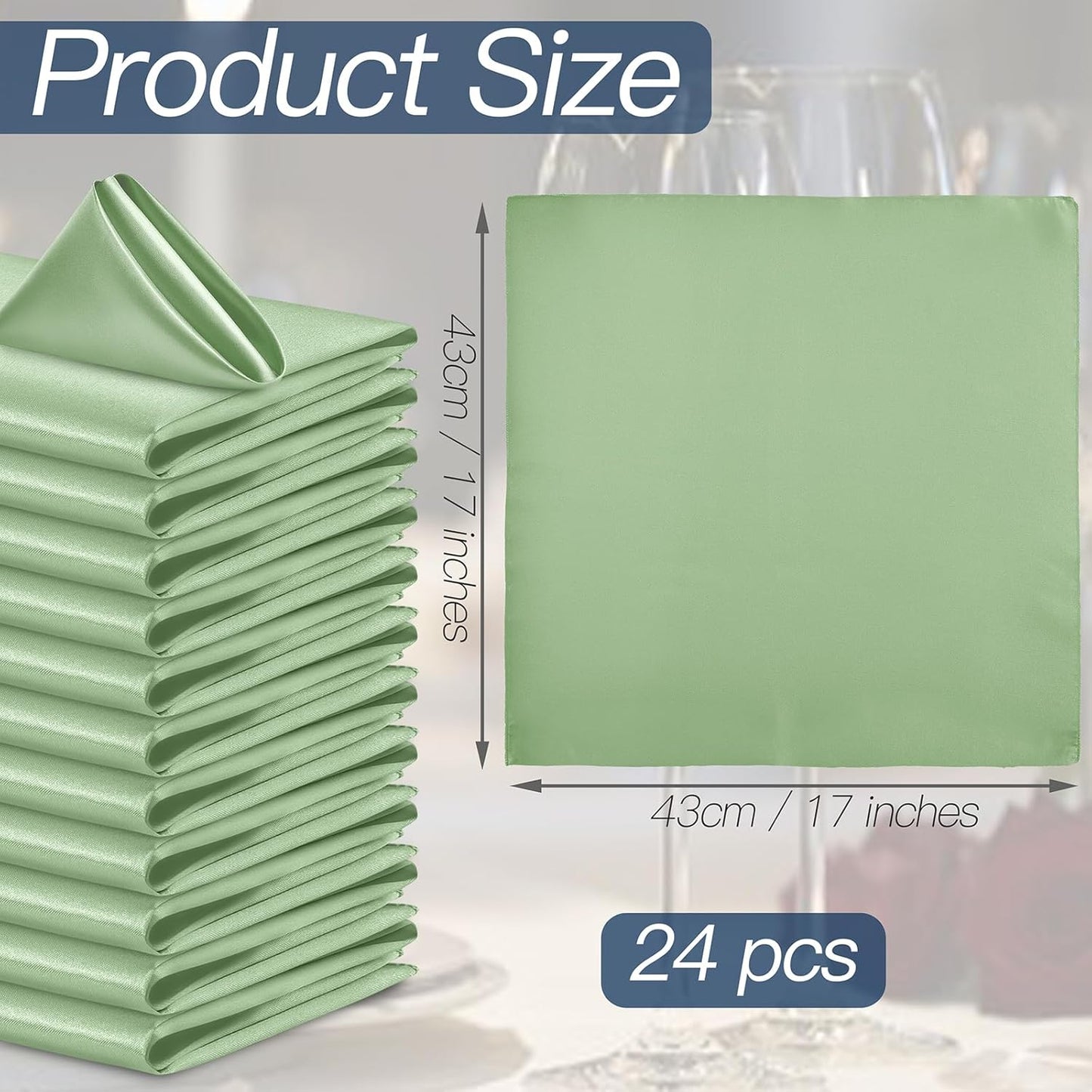 P Pothuiny 24 Pcs Silky Sage Green Satin Napkins 17 x 17 Inches, Square Smooth Wedding Dinner Napkins Satin Cloth Napkins Table Napkins for Banquet Party Restaurant Decor, Thanksgiving, Christmas
