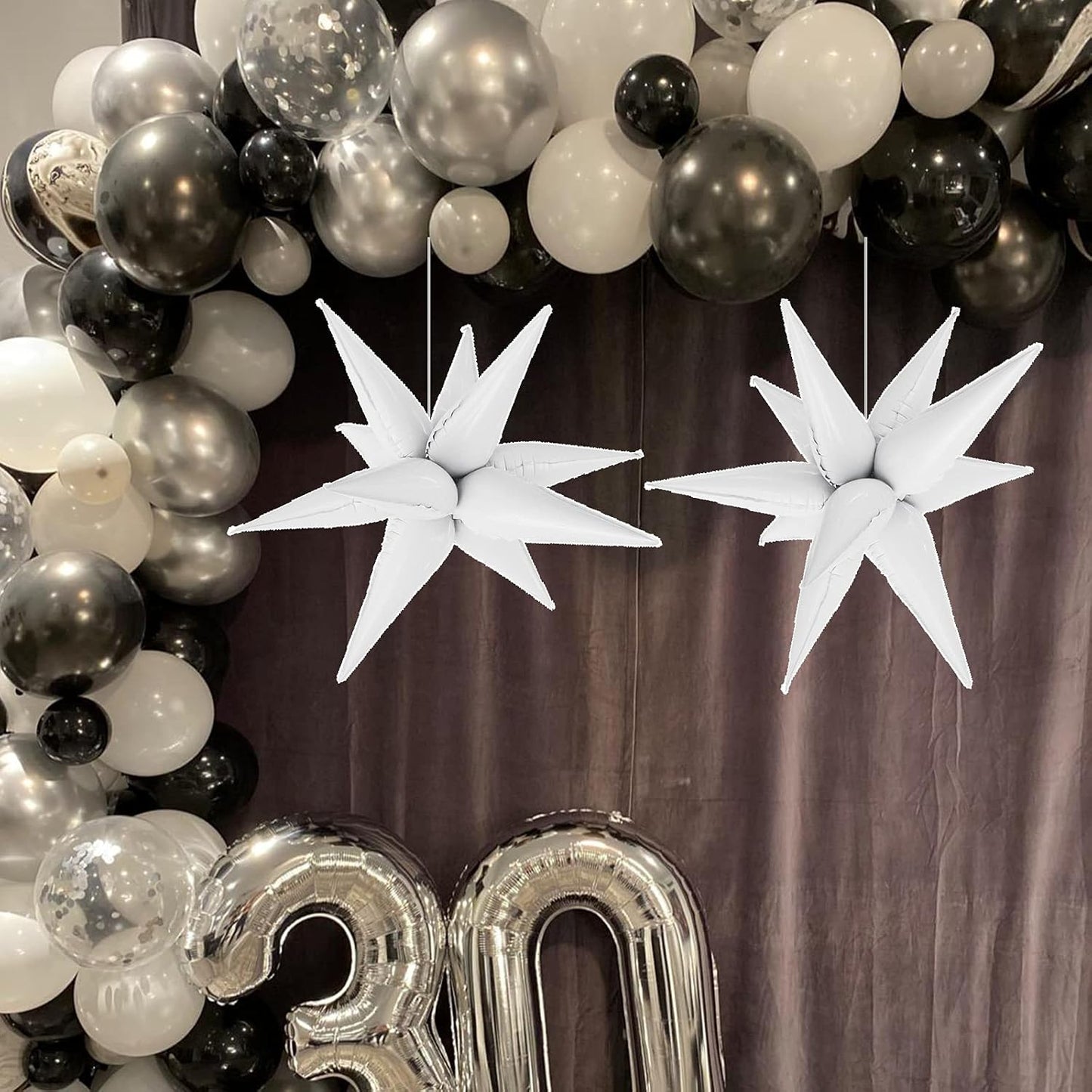 Tellpet Star Balloons Starburst Spike Shaped Balloon, 2pcs Large, White