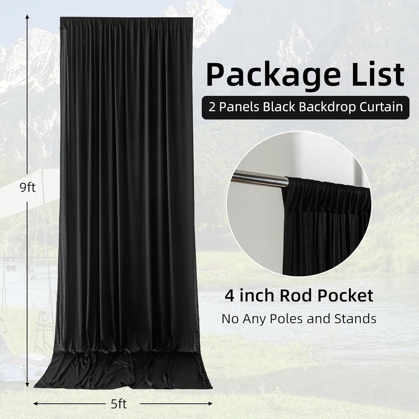 10ft×9ft Black Backdrop Curtain, Wrinkle Free Thick Polyester Drapes for Backdrop, 2 Panels 5ft x 9ft Photo Backdrop Curtains for Parties Birthday Wedding Graduation Photography Background Cloth