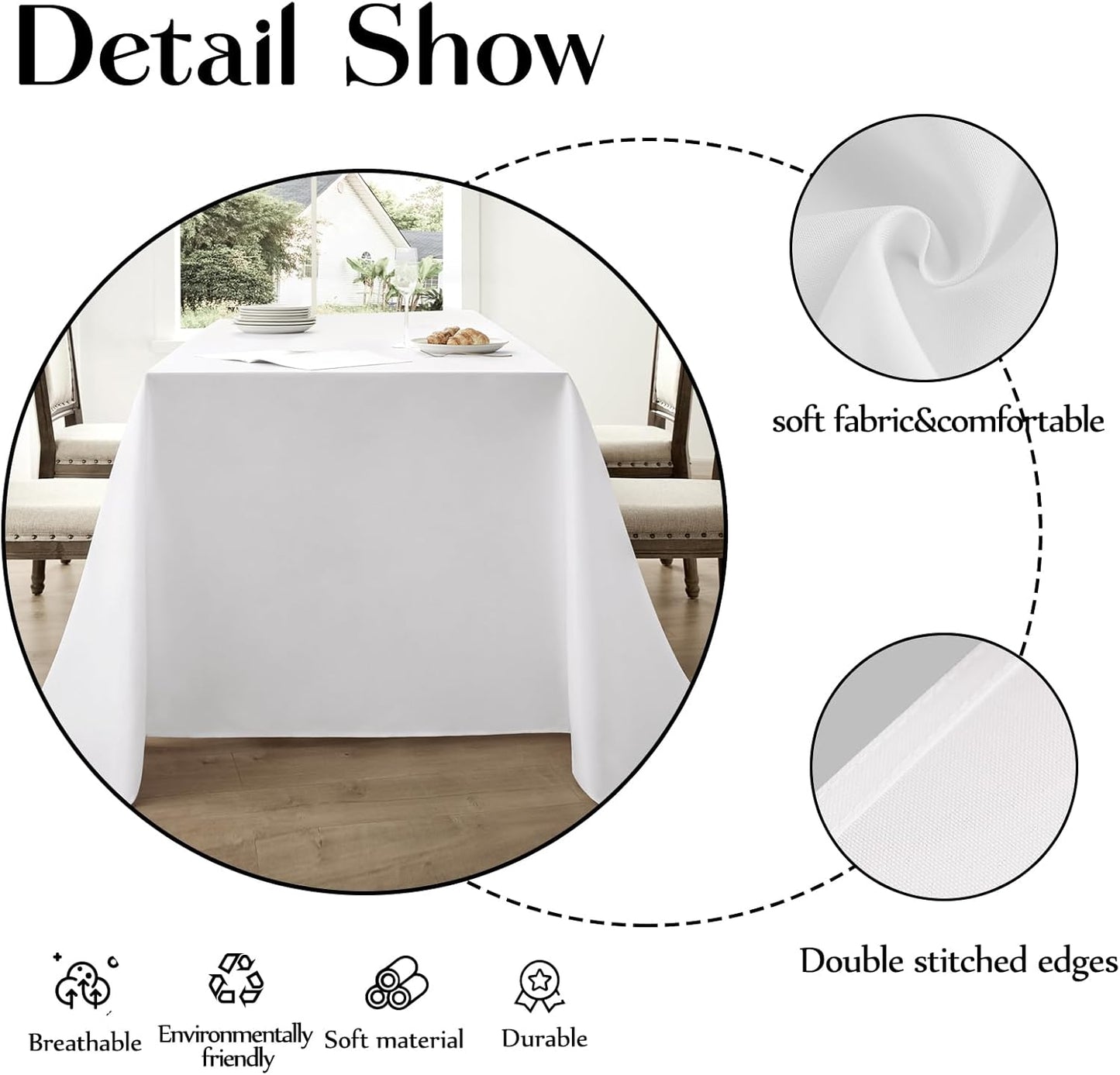 Rectangle Tablecloths 90x132 Inch 8 Pack White Tablecloth Washable Decorative Linen Polyester Table Cloths for Dining Table Banquets Buffet Parties and Wedding