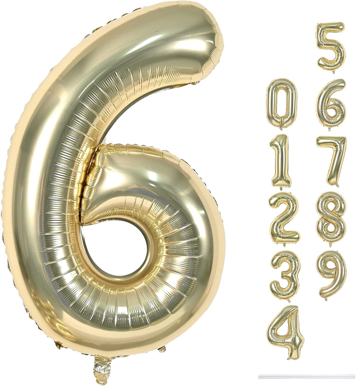 Champagne Gold Number 6 Balloon, 40In Large Foil Number Balloons Set 0-9 for Women, Self Inflating Light Gold Digital 6 Helium Balloon for Girls Boys 6th Birthday Anniversary Party Decoration Supplies