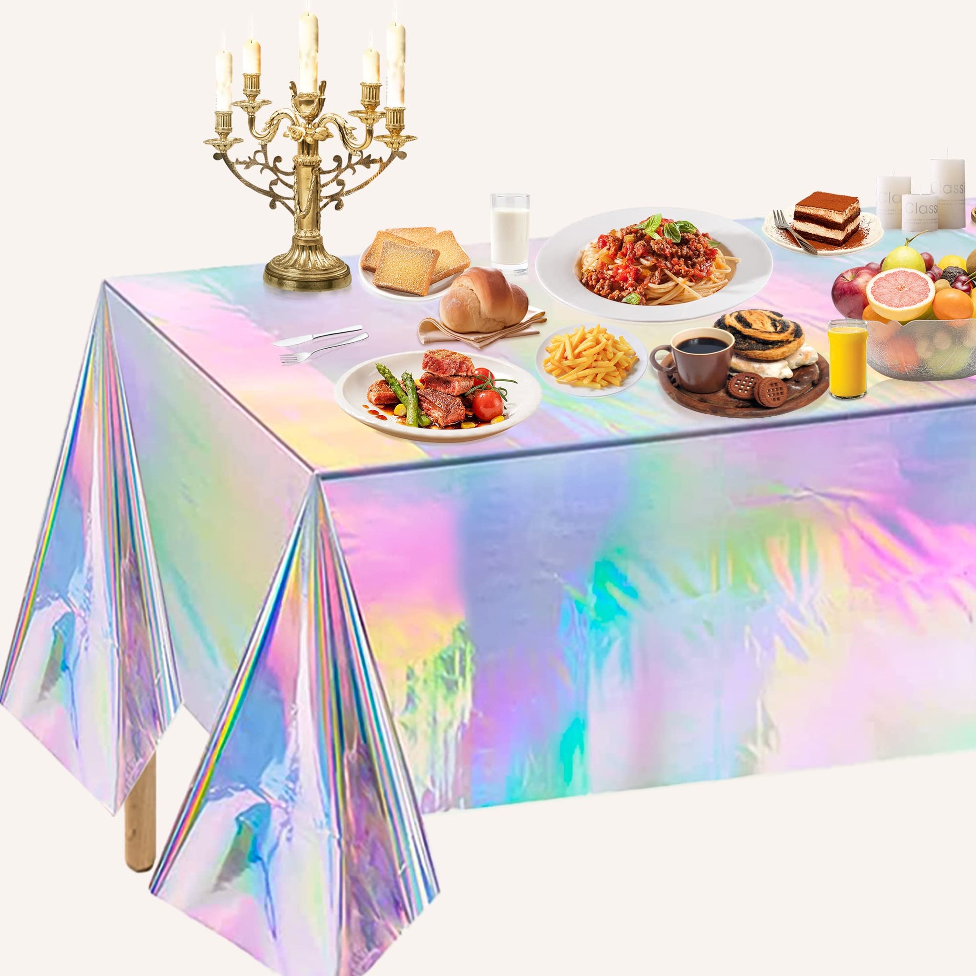 OHOME 4 Pack Iridescence Plastic Tablecloths Disposable Galentines Day Decorations New Years