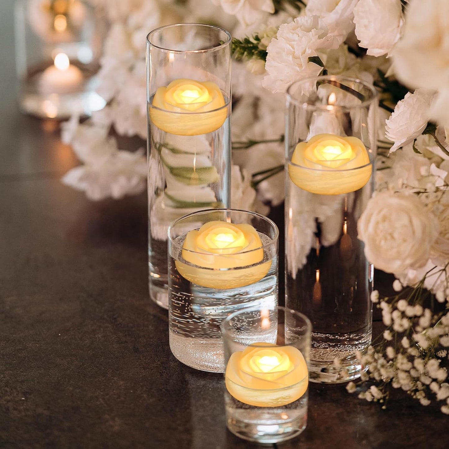 Enido Flameless LED Floating Candles Battery Operated Waterproof Outdoor Plastic Tealights Pack of 24 for Wedding(Ivory)