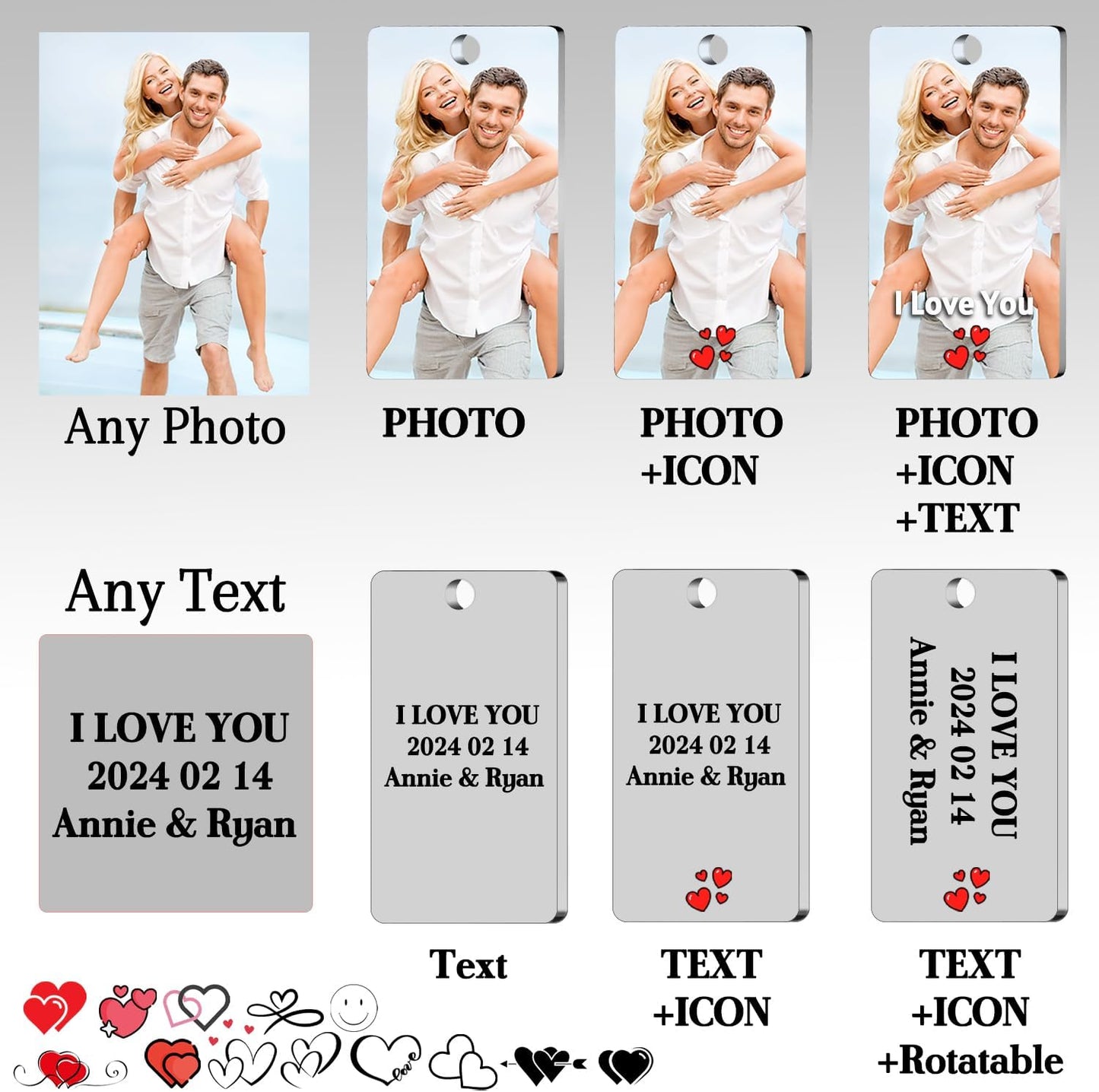 Custom Keychain with picture Double-sided Personalized Your Photo/Text/Icon for Men Family Boyfriend Gifts