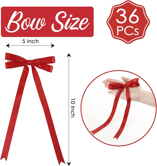 AIMUDI Red Bow 5 × 10" Satin Bow for Gift Wrapping Twist Tie Bows Premade Ribbon Bows for Bouquets Invitations Baskets Crafts Wreaths Wedding Birthday Party Mother's Day Decorations, 36 PCs