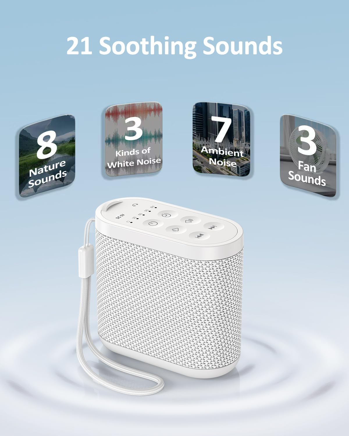 Portable Travel Sound Machine for Adults, Baby Sleeping - White Noise Machine：Rechargeable Battery, Headphone Jack, 21 Sounds, Sleep Timer - Noise Machine for Office Privacy & Noise Canceling, Home