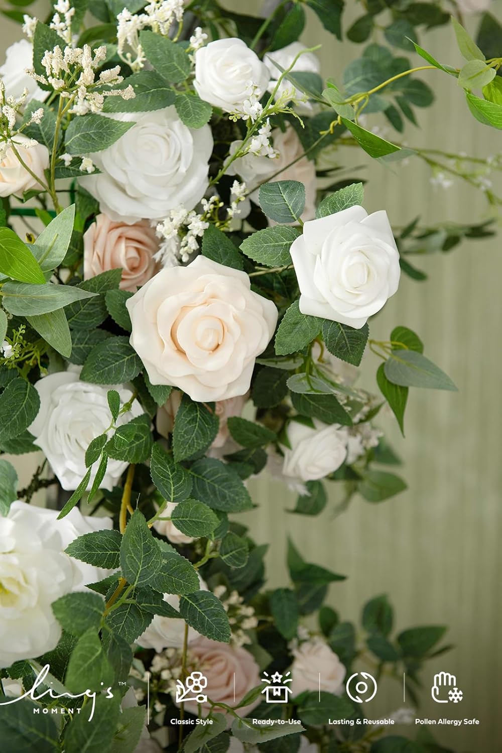 Ling's moment Flower Garland - 6FT Eucalyptus & Rose - Sweetheart Table Decor for Wedding Reception, Artificial Floral Garland for Mantle, Spring, Christmas Decoration, White & Lily