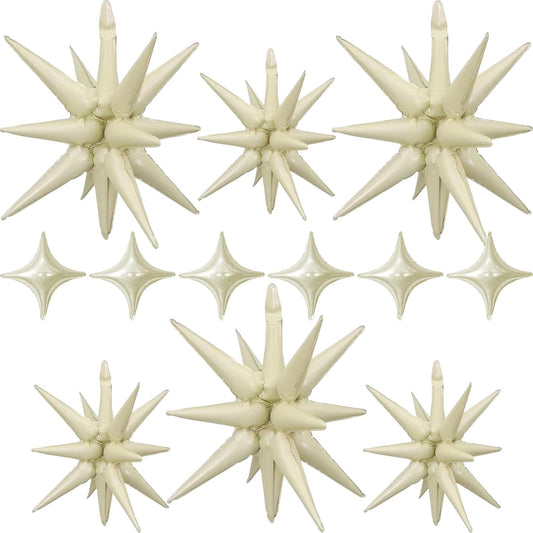 Cream Star Balloons 12pcs, 27/22 Inch Foil Beige Explosion Star Balloons, Large Spike Mylar Cone Nude Balloon, Boho Neutral Balloon Aesthetic Party for Baby Bridal Shower Wedding Birthday