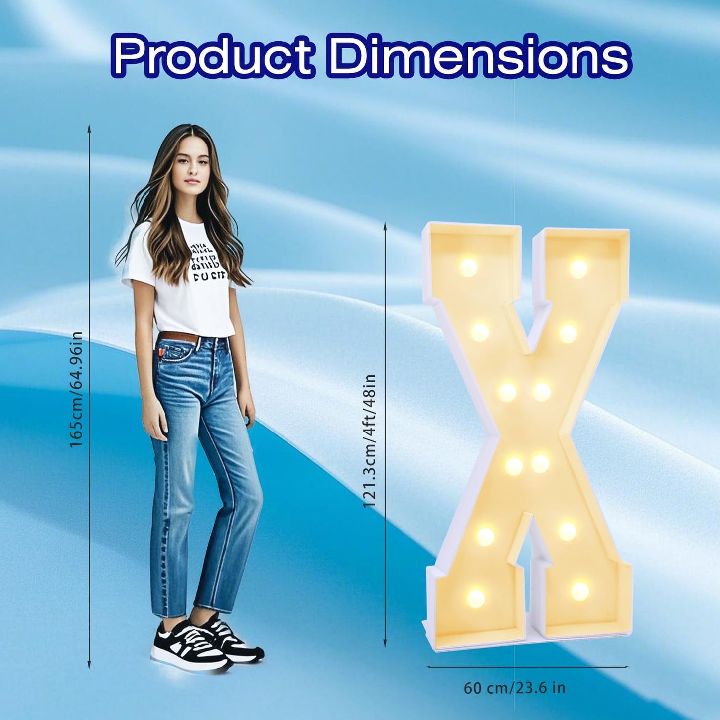 4FT Marquee Plastic Letters X - Light up Letters X Are Made from Corrugated Plastic Board - Quick Assembly Without Tools, Disassembled Components Can Be Used for Garage Sale Signs, Yard Sale Signs