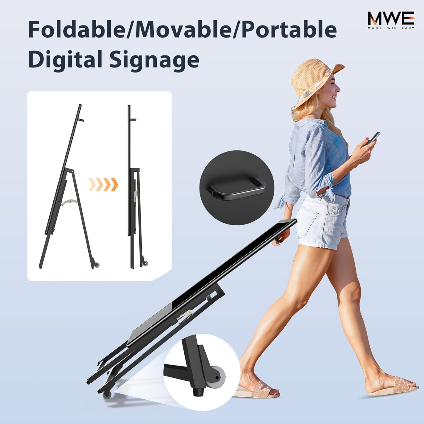 MWE 32 Inch Digital Signage Display, Portable LCD Digital Kiosk, Advertising Display Poster, Android Kiosk with Auto Media Player, HDMI/USB