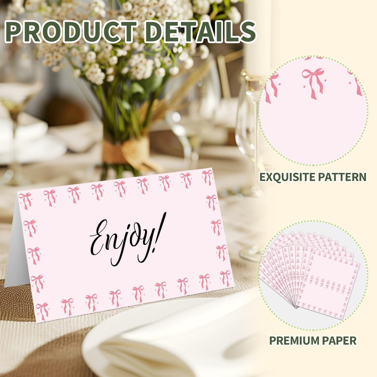 25 Bow Place Cards for Table Seating, Pink Wedding Name Place Card, Tent Cards for Birthday Bridal Shower Baby Shower Reception Dinner Party Decorations -A21