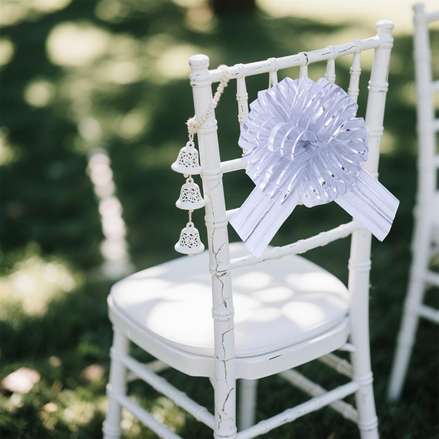 6 Pcs 6 Inch Silver Organza Pull Bow – Perfect for Wedding Decoration, Gift Wrapping Baskets, Car Bows, Birthday Parties, Christmas and Valentine's Day