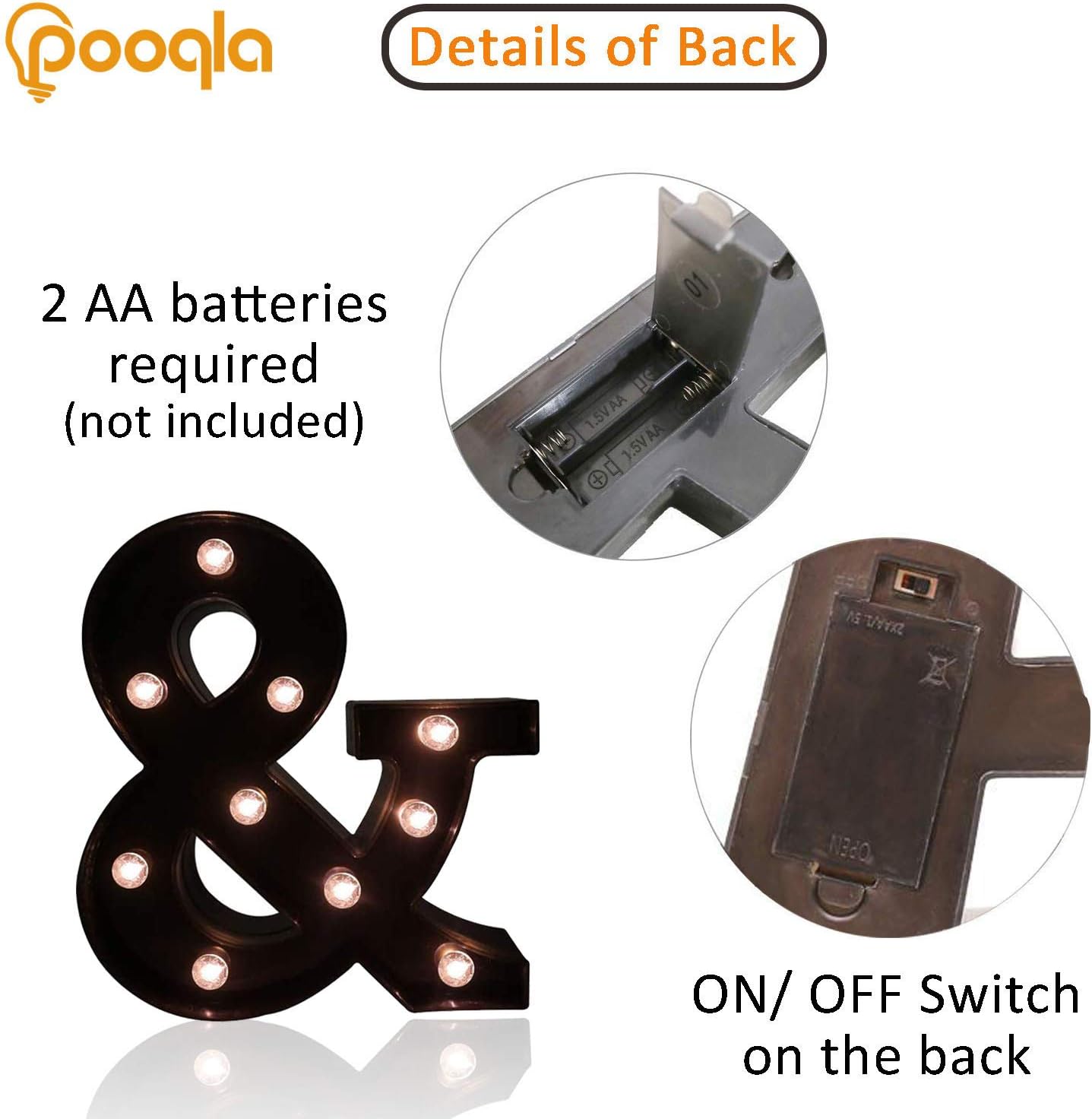 Pooqla LED Illuminated Letter Marquee Ampersand Sign - 8.86 inches High Plastic Ampersand with Lights for Home Decoration & Party