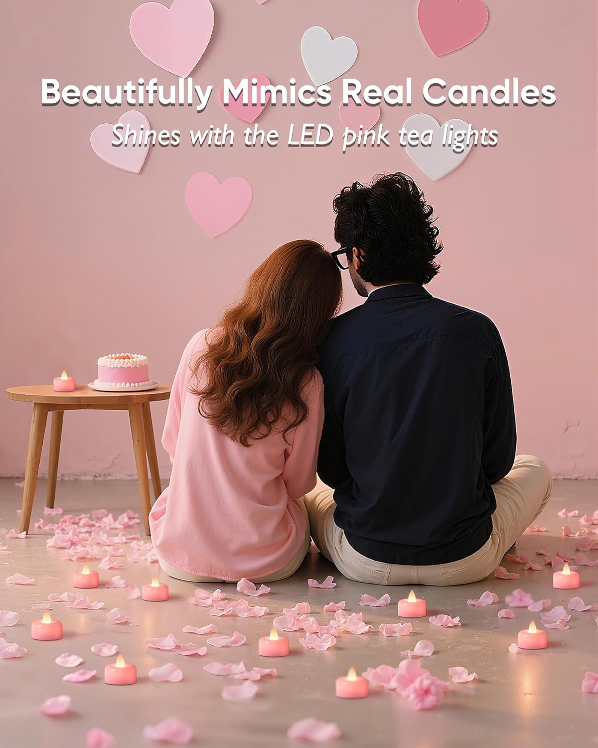 Amagic 24 Pack Pink Flameless LED Tea Lights Candles Battery Operated, Electric Fake Tealight Candles for Votive, Wedding, Table Centerpiece, Theme Party, Aniversary, Proposal, Christmas, Pink Base