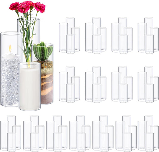 Sawysine 64 Pcs Glass Cylinder Vases 2.5''/2.95''/3.9'' Diameter Clear Flowers Vase Hurricane Floating Candles Holders for Table Centerpieces (2.95 x 6 in,2.95 x 8 in,2.95 x 10 in,2.95 x 12 in)