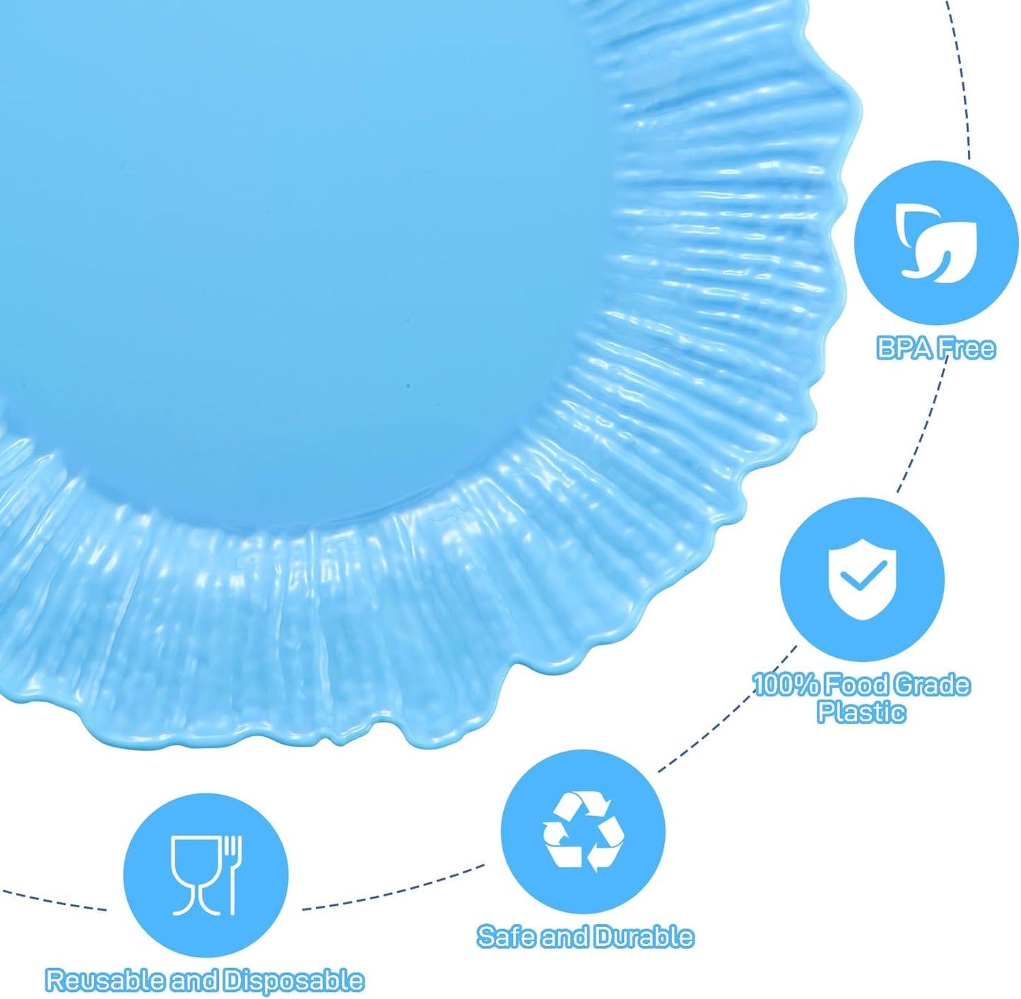 50 Pcs Blue Floral Plastic Plates, Fancy Disposable Plate, Heavy Duty Plastic Plates Set include 25 10" Dinner & 25 7.5" Dessert Plates for Party & Wedding