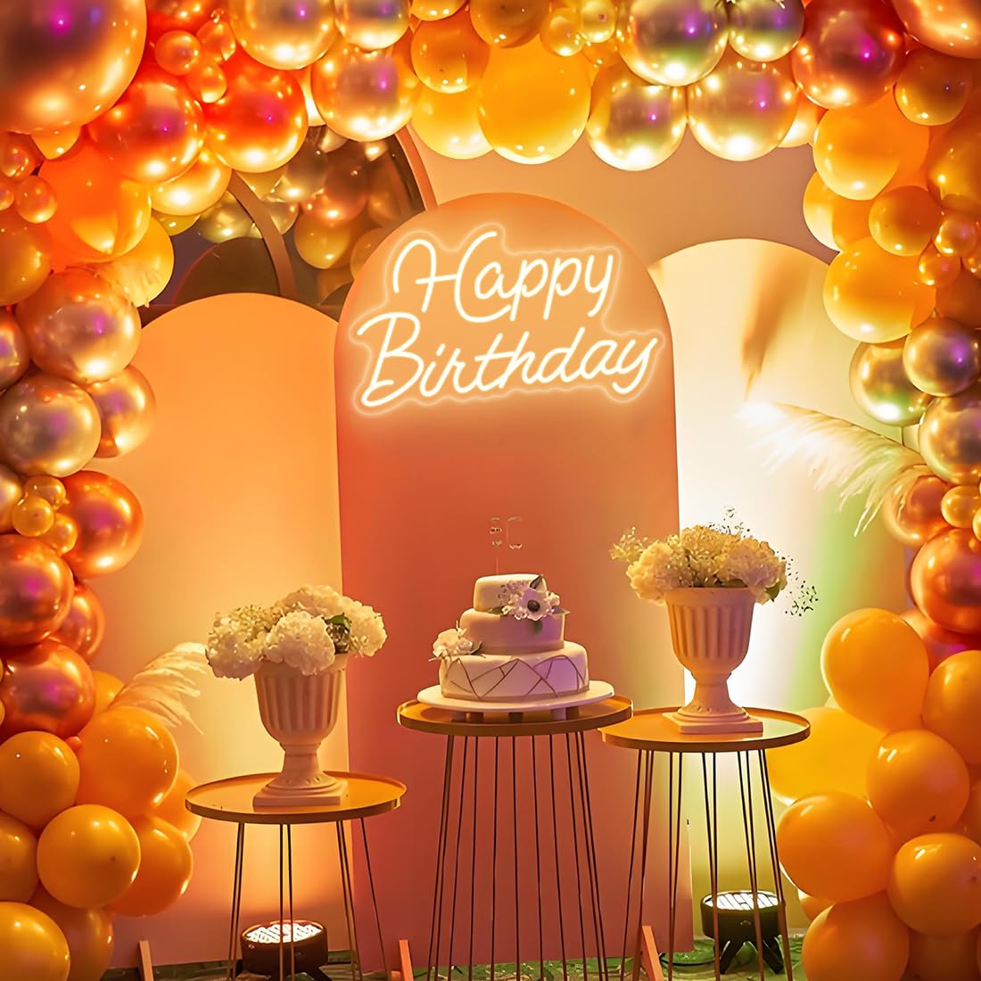 Happy Birthday Neon Sign for Birthday Party 16.5x9.8 inch Warm White
