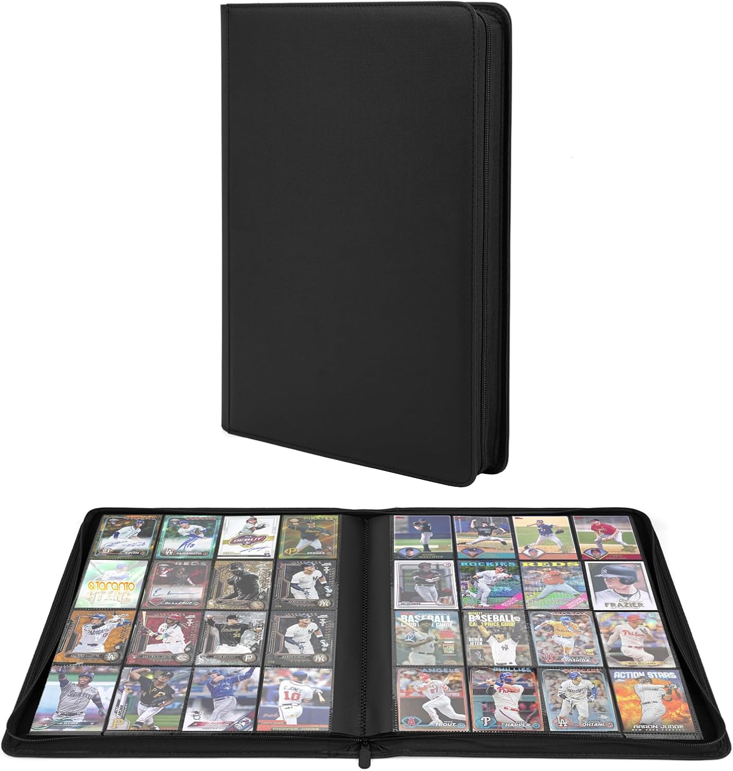 Premium 1000+ Pockets Trading Card Binder, 16-Pocket Ringless Side-Loading Album for TCG, MTG, Lorcana, Sports & Standard-Size Cards (Black2)