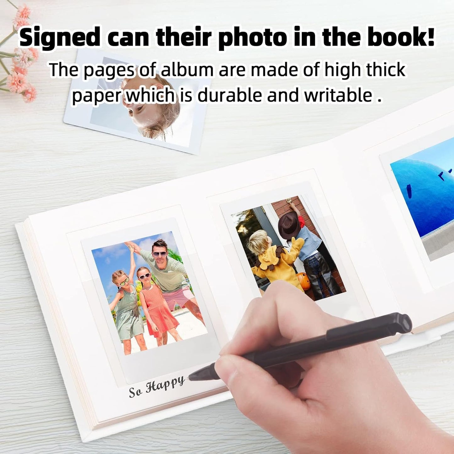 64 Pocket Mini Photo Album with Writing Space,Faux Leather Cover, Compatible with 2x3 Inch Polaroid Pictures and Fujifilm Instax Mini 12 11 9 99 8 7+ 40 Evo Instant Film(White)