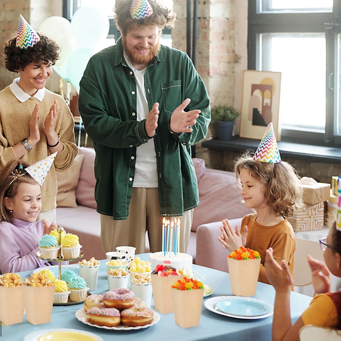 150 Pcs Popcorn Boxes, 22-27 Oz Mini Paper Popcorn Box, Oil-Proof Kraft Paper Popcorn Bags, Popcorn Container for Movie Theater Carnival Birthday Party Supplies(3.54 x2.48 x5.35 Inch)