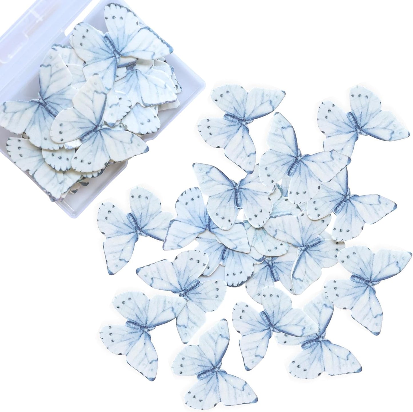 Ephlyn 48Pcs Edible Butterfly Cupcake Toppers Butterfly Cupcake Picks Edible Cupcake Decorations for Baby Shower Kids Birthday Party Cake Supplies Blue