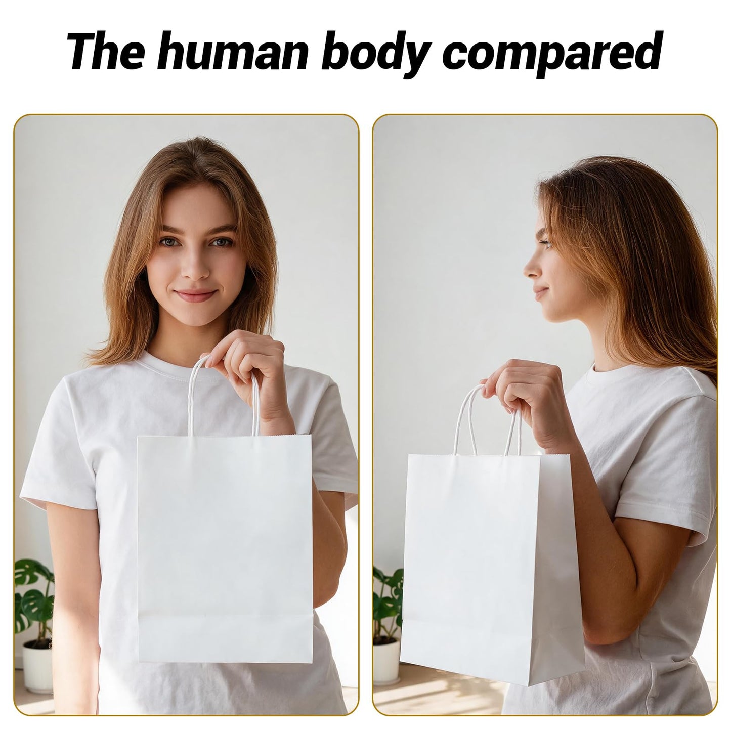 bagmad 100Pcs Pack 8x4.75x10 inch Medium White Kraft Paper Bags with Handles Bulk, Gift Bags, Craft