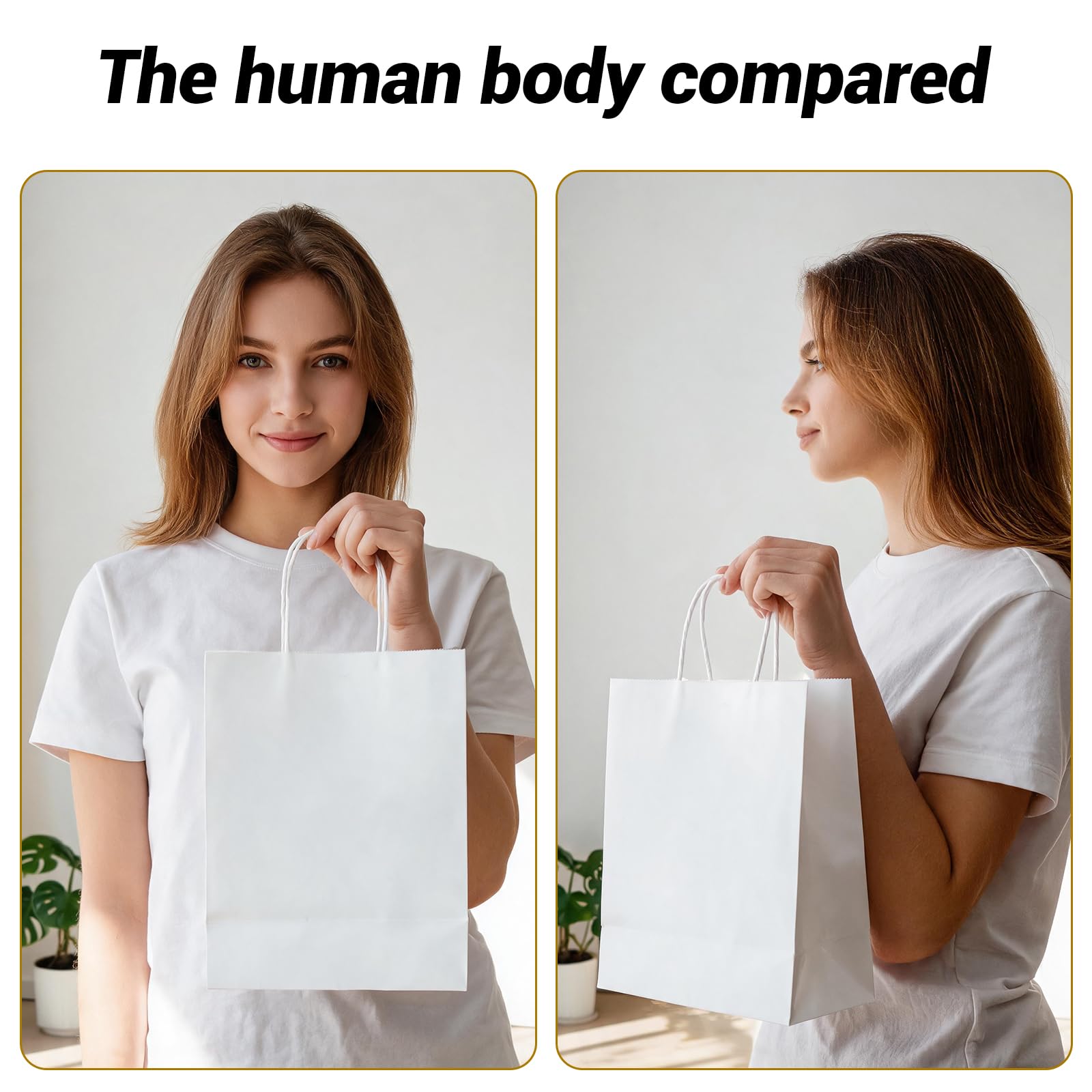 bagmad 100Pcs Pack 8x4.75x10 inch Medium White Kraft Paper Bags with Handles Bulk, Gift Bags, Craft