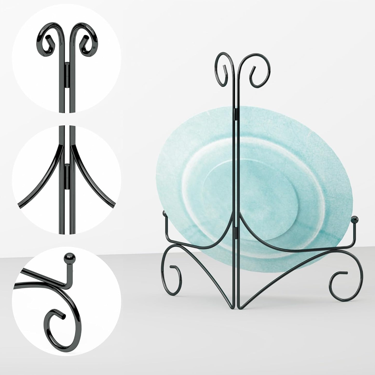 Plate Display Stands with Hinged Folding Design, 8 Inch Picture Frame Stand for Tables, Decorative Easels for Plates, Photos, Cards and Books, 8?™â€?Black, 2-Pack