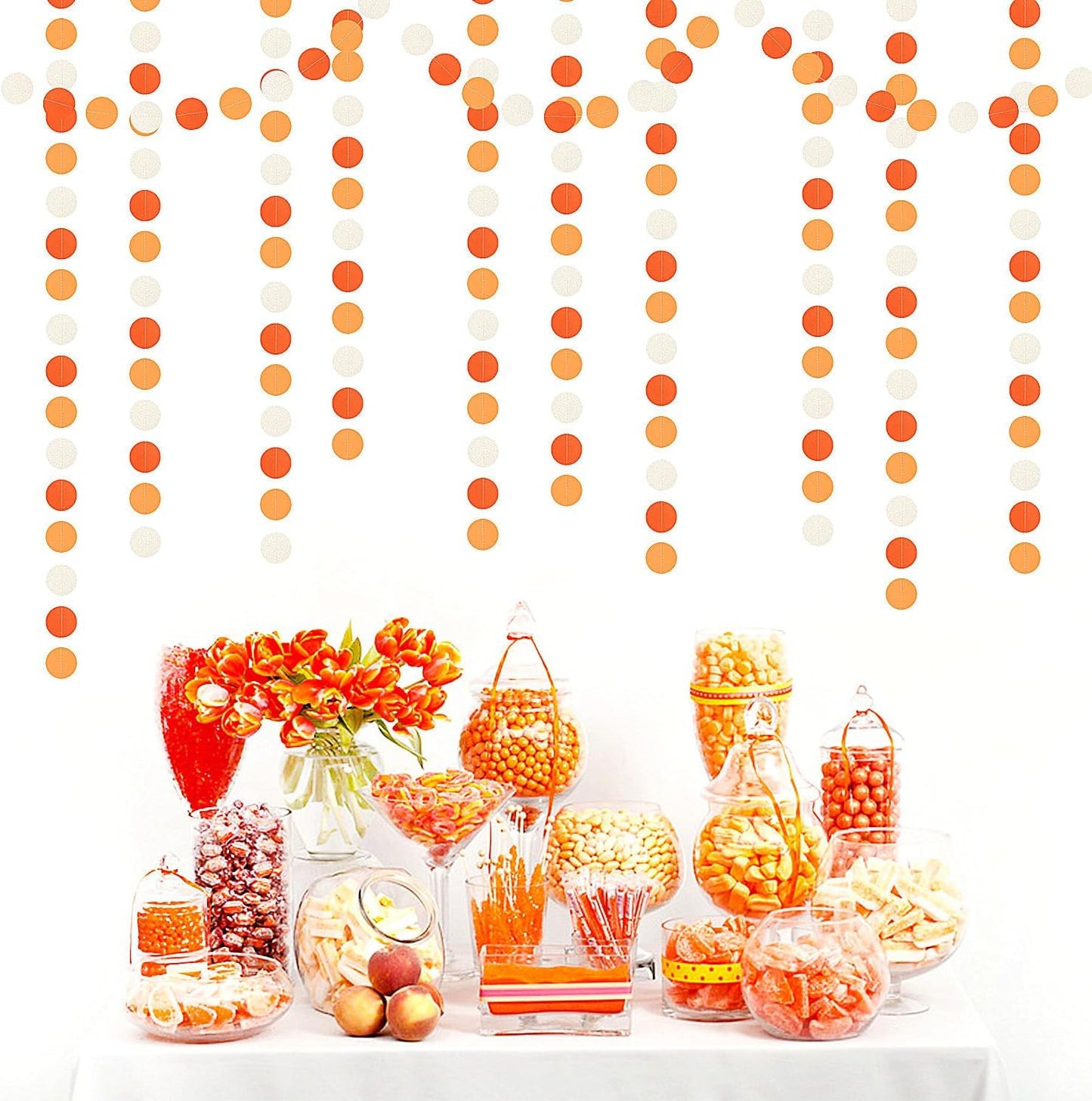 Orange White Fall Party-Decorations Garland-Streamers - 52ft Groovy Boho Hanging Paper Banner,Baby Bridal Shower Wedding Autumn Birthday Sunset Halloween Thanksgiving Day Supplies Decor Hugfond