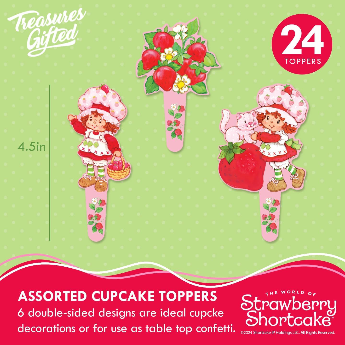 Treasures Gifted Officially Licensed Strawberry Shortcake Cake Decorations - 24 Cupcake Toppers & Wrappers - Strawberry Shortcake Baby Shower Decorations - Birthday Party Supplies