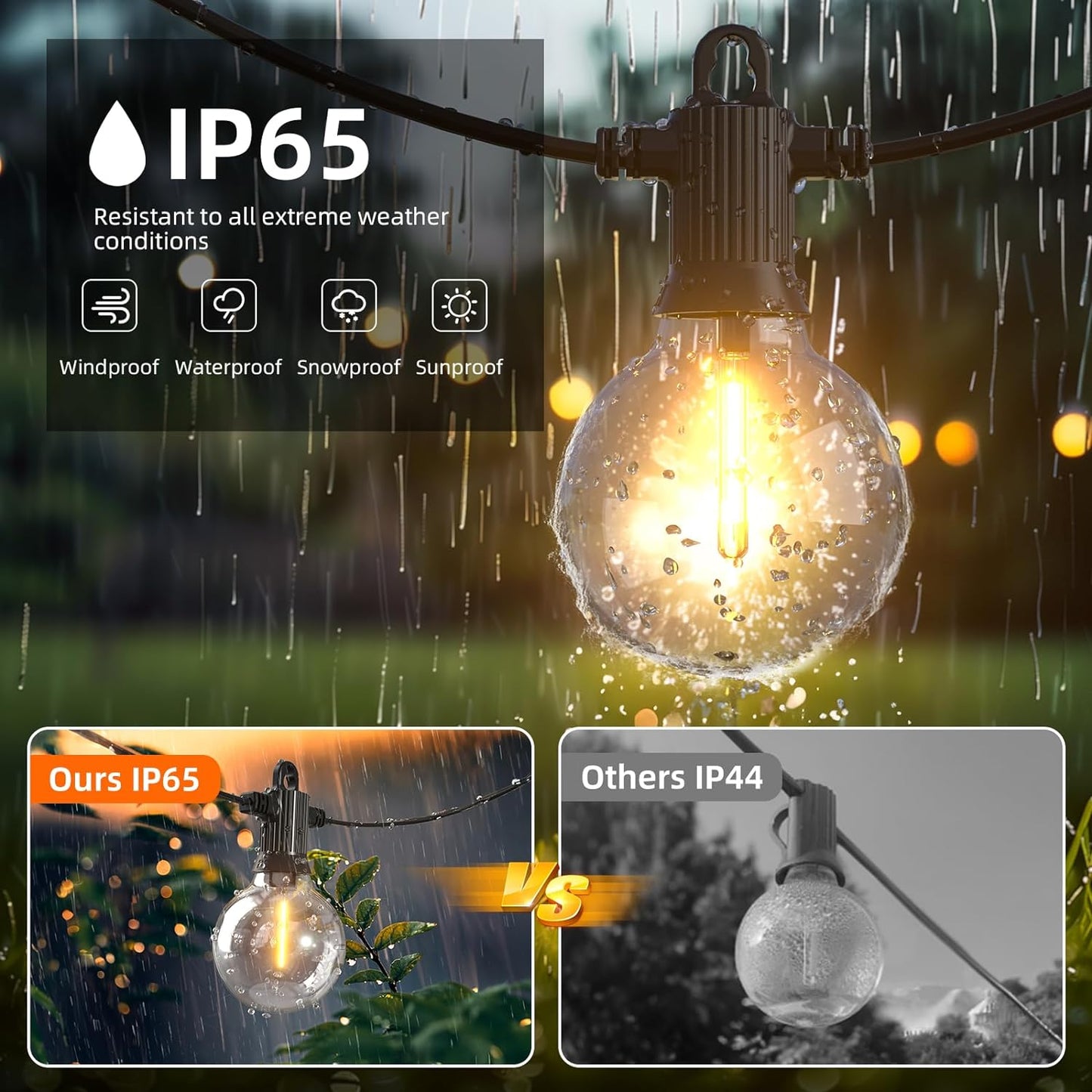Kawaya Outdoor String Lights 100 FT LED Patio Light with 50+2 Shatterproof Edison Globe Bulbs - IP65 Waterproof Dimmable Hanging Lights - 2700K Warm White Lighting for Outside Porch Deck Bistro Cafe