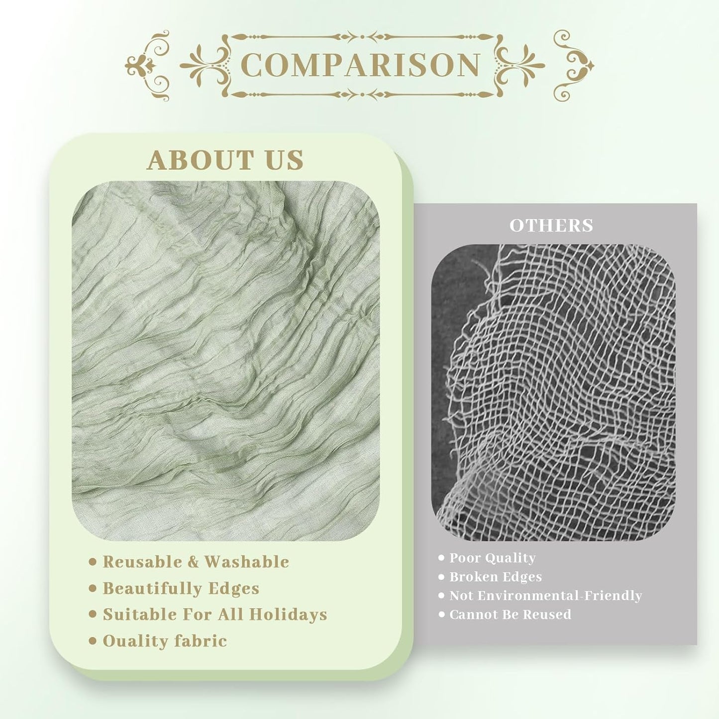 Le courant 12pcs 10Ft Cheesecloth Table Runner, Rustic Boho Gauze Cheese Cloth Runner Table Runner for Weddings Bridal Baby Shower Birthday Holiday Parties Home Decor, Sage Green