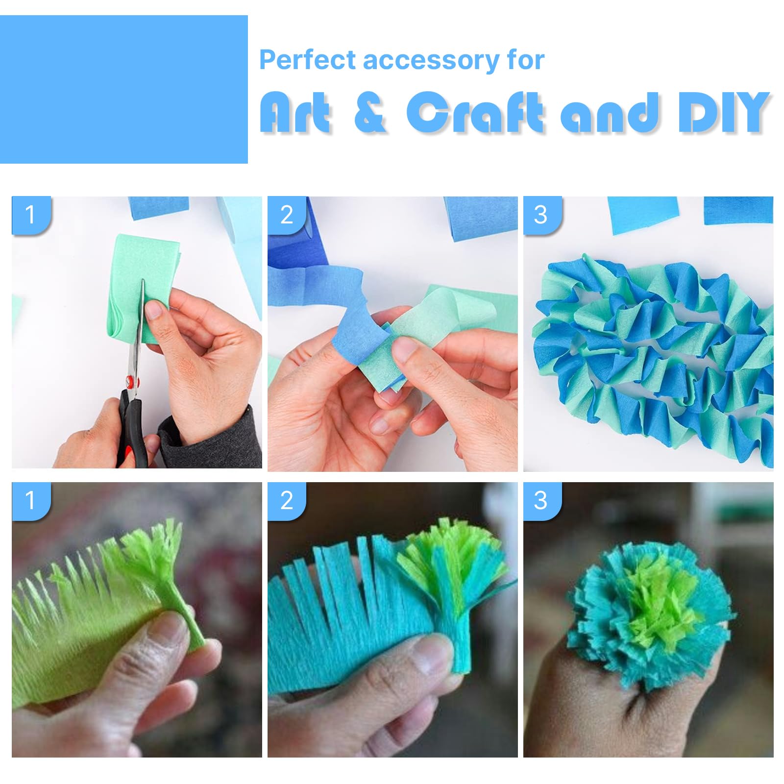 PartyWoo Blue Pastel Green Lime Crepe Paper Streamers 6 Rolls 492 FT