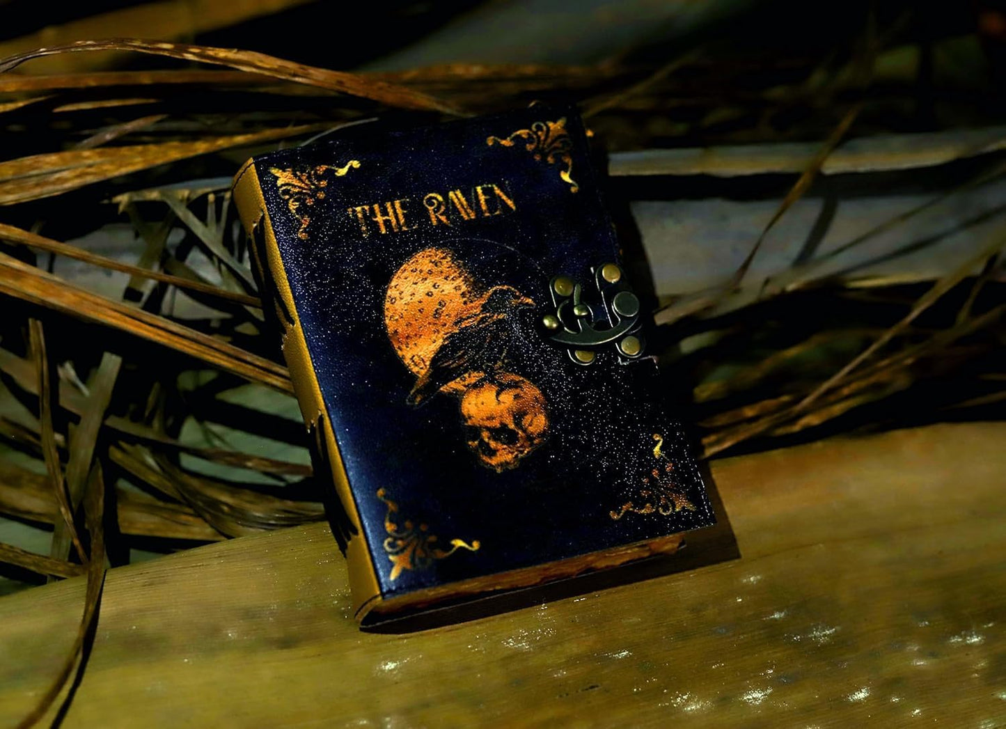 Leather Gothic Journal Magical Raven Skull Spiral Notebook Mystery Crow Journal Grimoire Witchcraft Spellwork Journal Great for Halloween and Raven Lovers Aesthetic Leather Journal for Men and Women (10 x 7 inches)