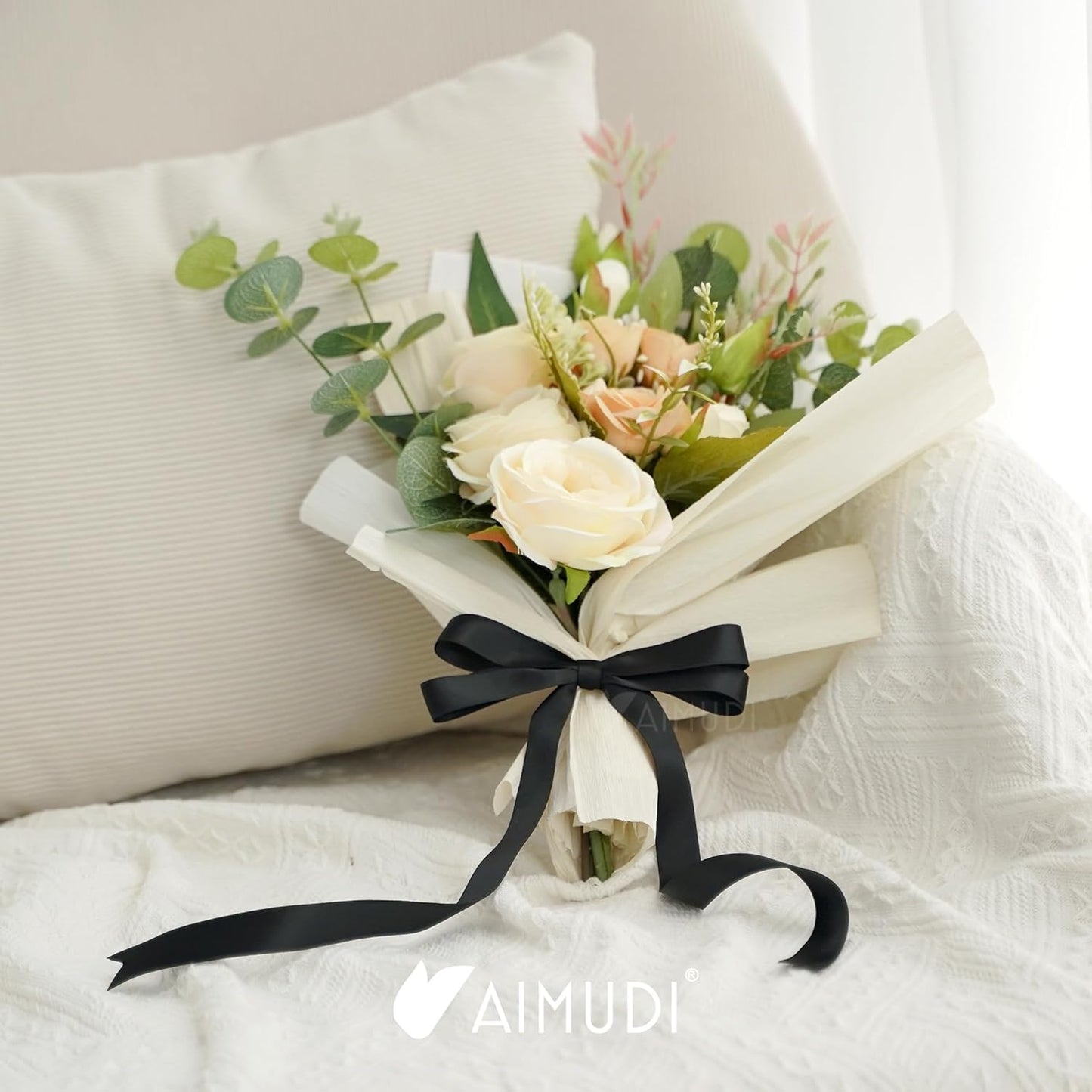 AIMUDI Black Bow 5 × 10" Satin Bow for Gift Wrapping Twist Tie Bows Premade Ribbon Bows for Bouquets Invitations Baskets Crafts Wreaths Wedding Birthday Baby Shower Party Decorations, 36 PCs