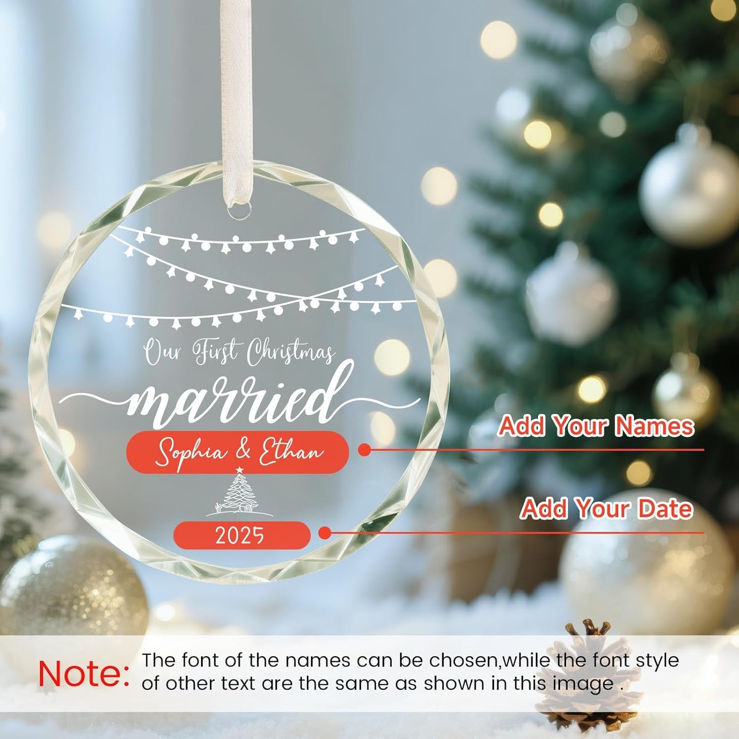 First Christmas Married Ornament 2025, Personalized Christmas Ornaments, Cuztomized Wedding, Bridal Shower Gifts for for Newlywed, Bride, Future Mr & Mrs, Couples, 1st Married Decorations