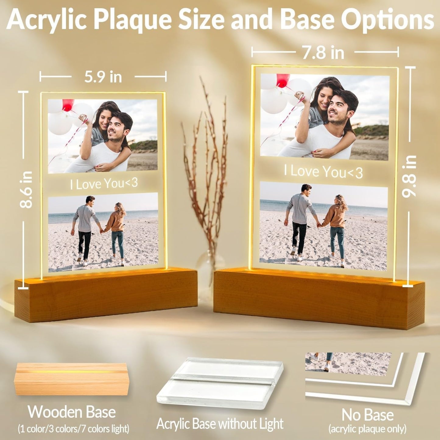 Personalized Anniversary Couple Gifts for Women & Men, Custom Picture Frames with Photo, Personalized Photo Frame with Night Light, Customized Picture Frame, Custom Photo Gifts for Her & Him