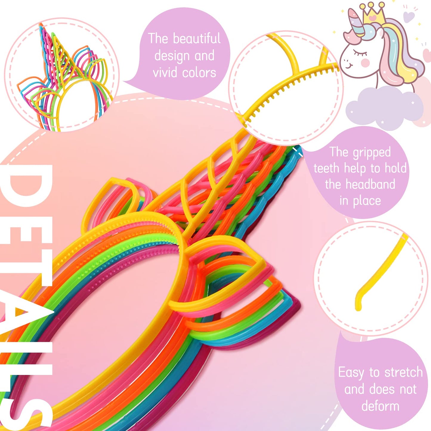 Zddaoole 24 Pcs Unicorn Headbands Unicorn Birthday Party Favors,Plastic Hairbands for