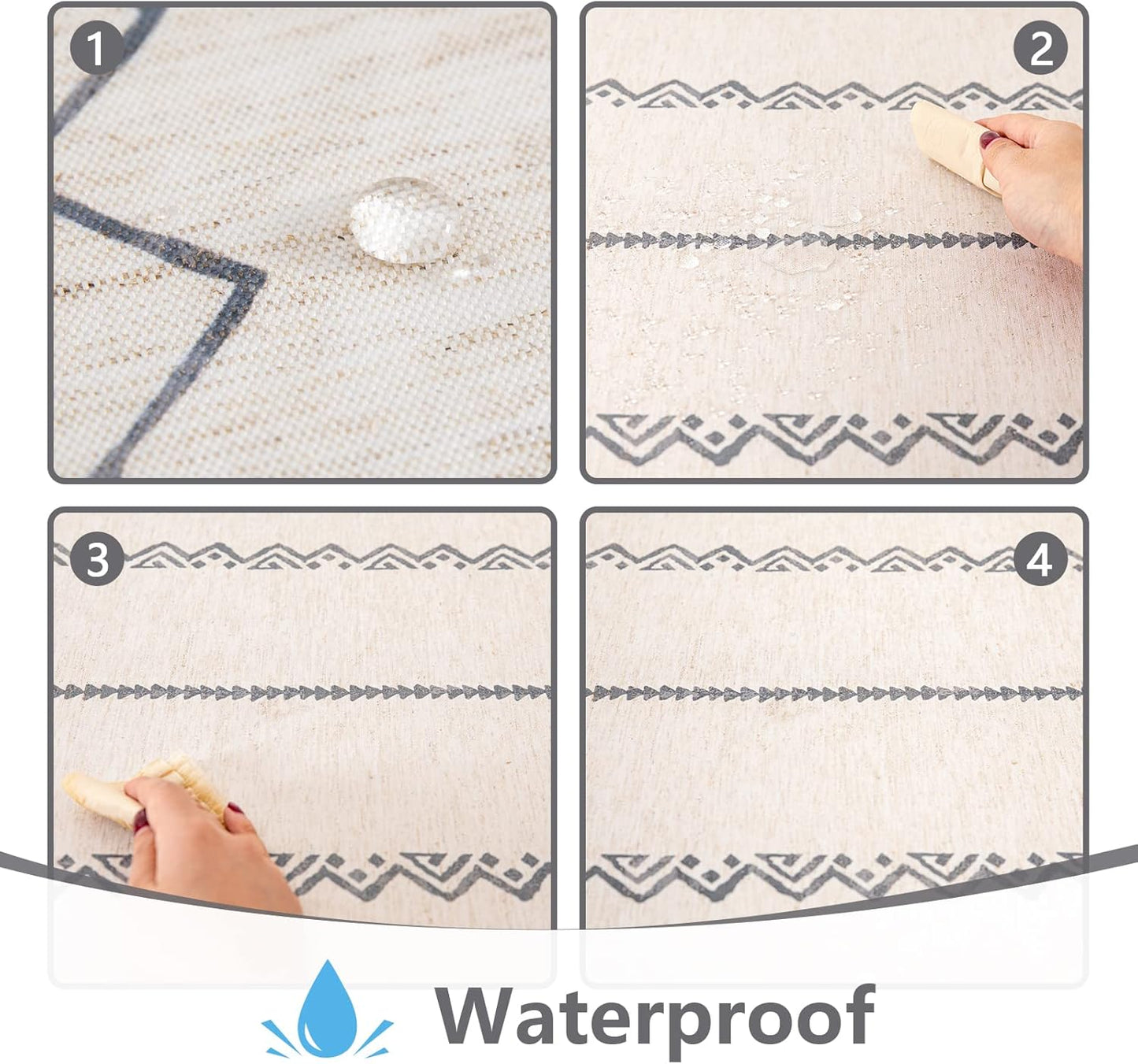 MYSKY HOME Boho Rectangle Tablecloth 60x84 Inches Linen Fabric Oblong Table Cover Farmhouse Decoration Waterproof Classic Bohemian Tablecloth for 4 Feet Table, Indoor and Outdoor Use, Grey Tablecloth