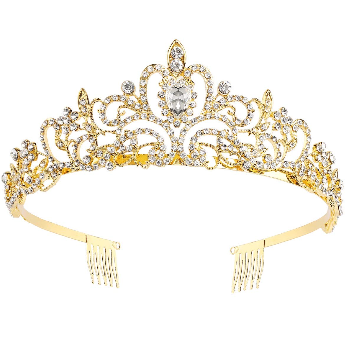 Makone Crowns for Women Princess Tiaras for Girls Queen Crown and Comb Tiara for Wedding Birthday Pageant Bridal Prom Christmas Gift (Style4-Gold)