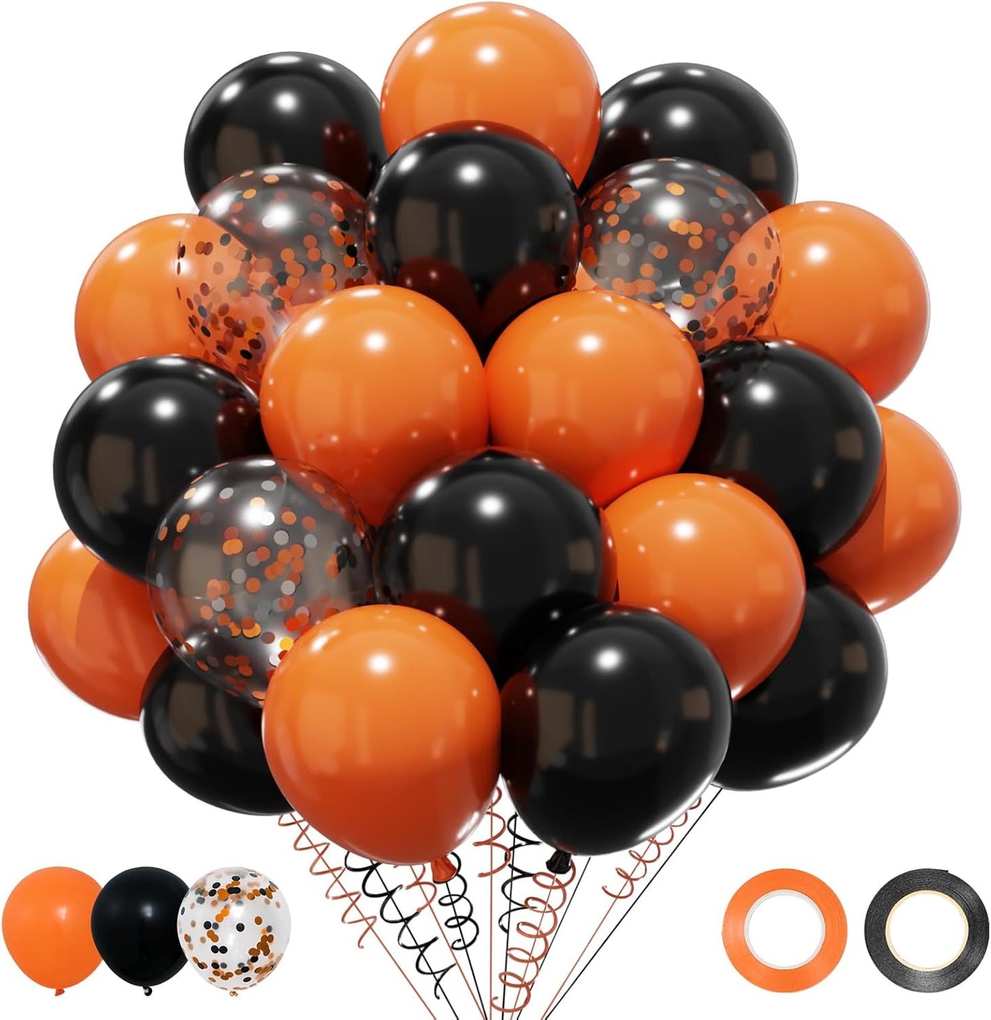 Patimate Black Orange Halloween Balloons Set, 50 pcs 12 inch Orange Black Confetti Latex Balloons Kit for Halloween Baby Shower Spooky Birthday Graduation Motorcycle Party Decorations