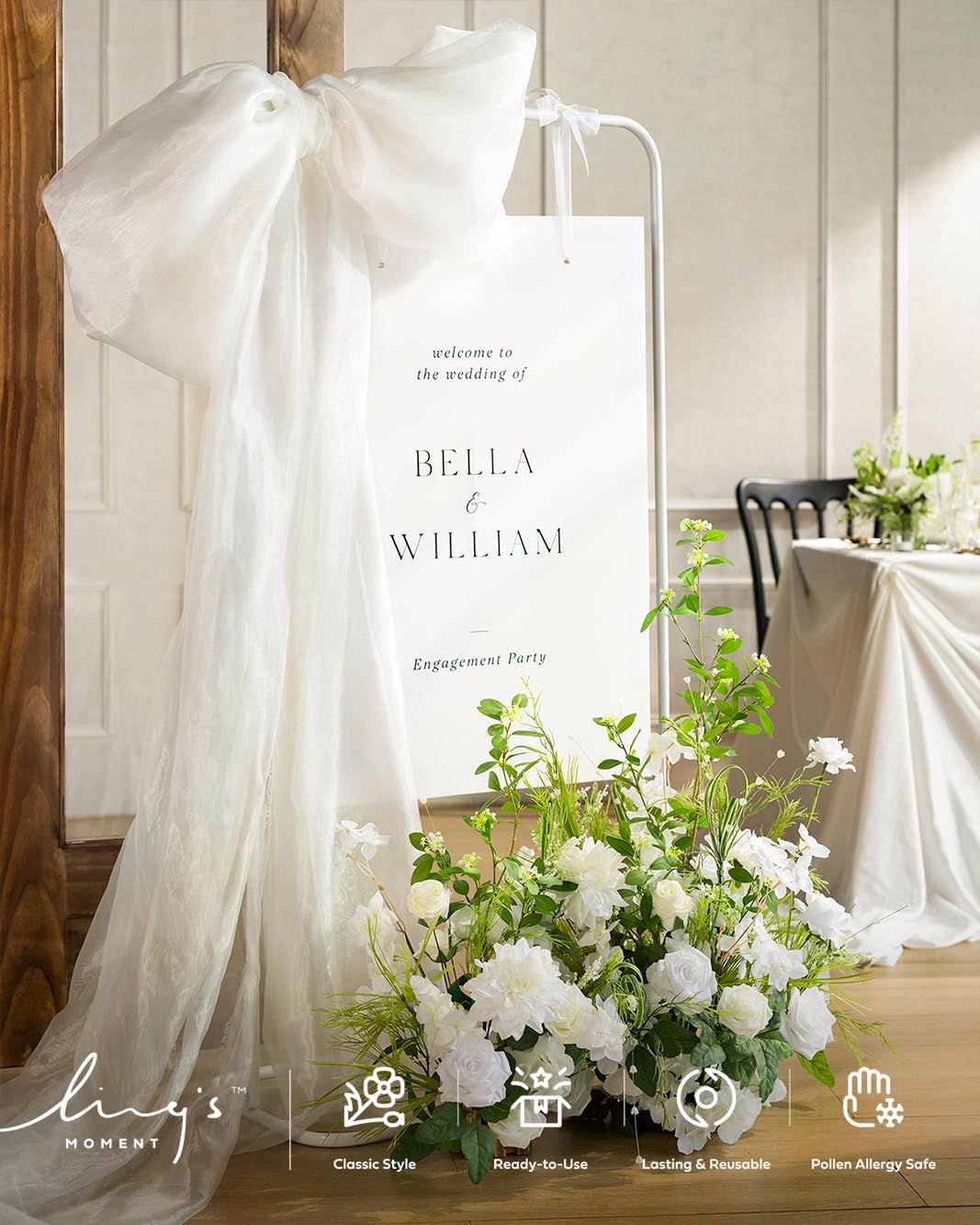 Ling's moment 17.5" Tall Free Standing Artificial Flowers Arrangements 4 pcs Fall Wedding Aisle Runner Chair Decorations Lily of The Valley Ceremony Reception Rose Floral Party Outdoor Centerpieces