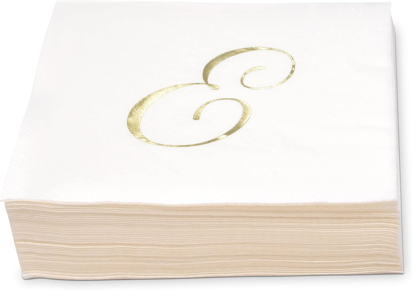 Gift Boutique 100 Gold Monogram Cocktail Napkins Letter E Disposable Paper Hand Towels for Bathroom Wedding Baby Shower Holiday Party Decor
