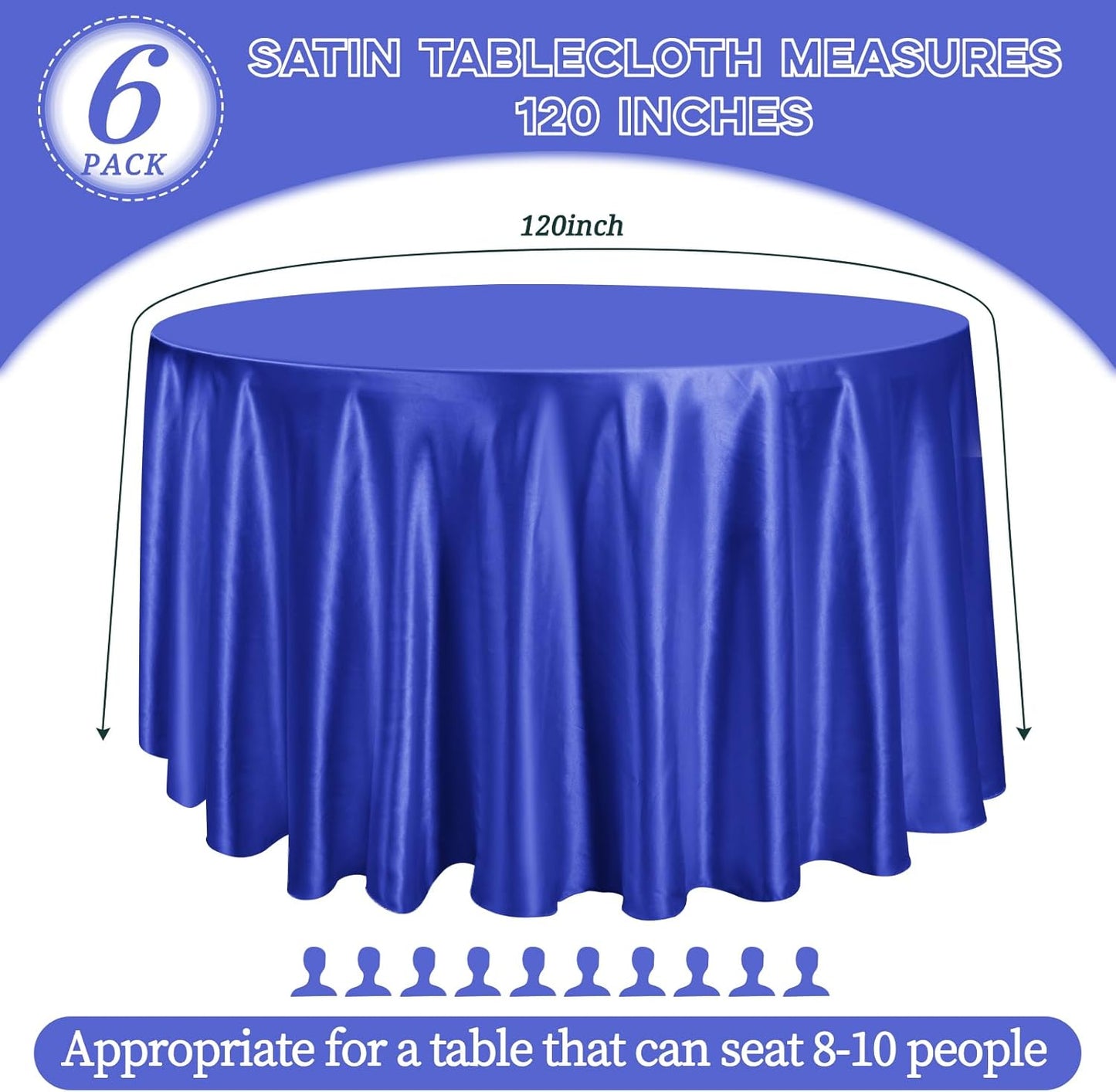 fani 6 Pack 120 Inch Royal Blue Satin Tablecloth - Silky Round Tablecloth Overlay Smooth Fabric Table Cover, Bright Table Decoration for Wedding Party Banquet Events Restaurant Kitchen Dining
