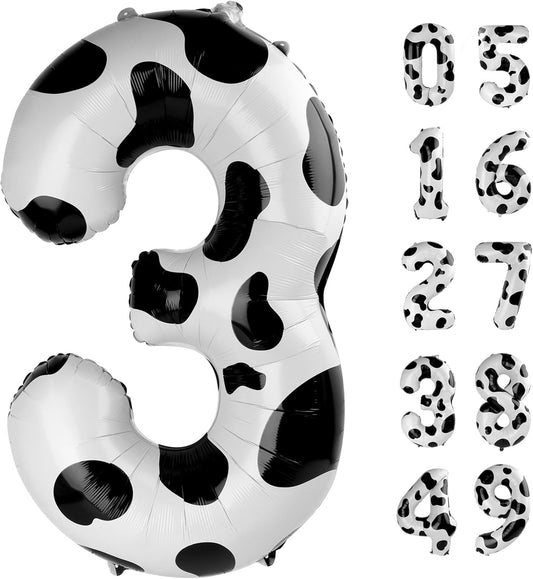 Cow Print Number Balloon Birthday Decorations, 40 inch Number balloon 0-9(Zero-Nine), Cow Balloon for Farm Birthday Party Supplies, Cow Themed birthday party Decorations (Number 3)