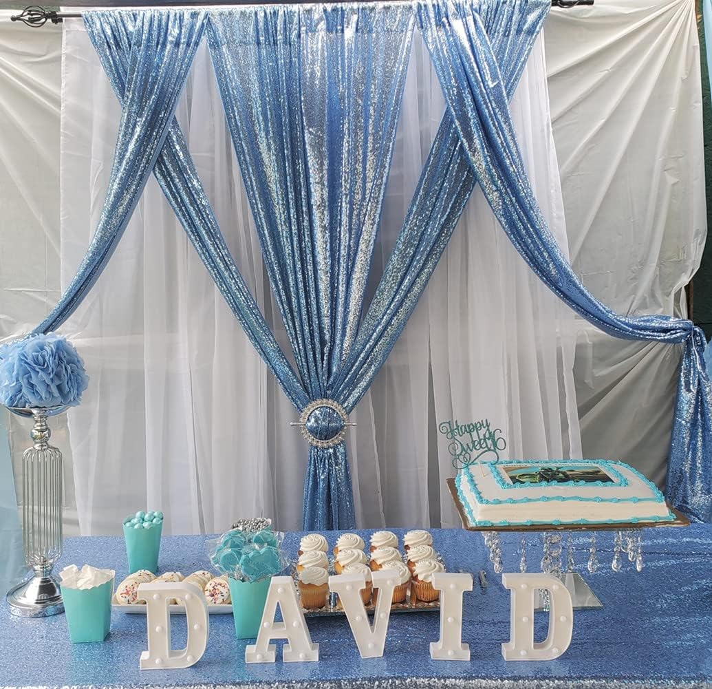 Poise3EHome 2ft x 8ft Baby Blue Sequin Backdrop Curtains 2 Panels Photography Backdrop for Party Decoration, Baby Blue