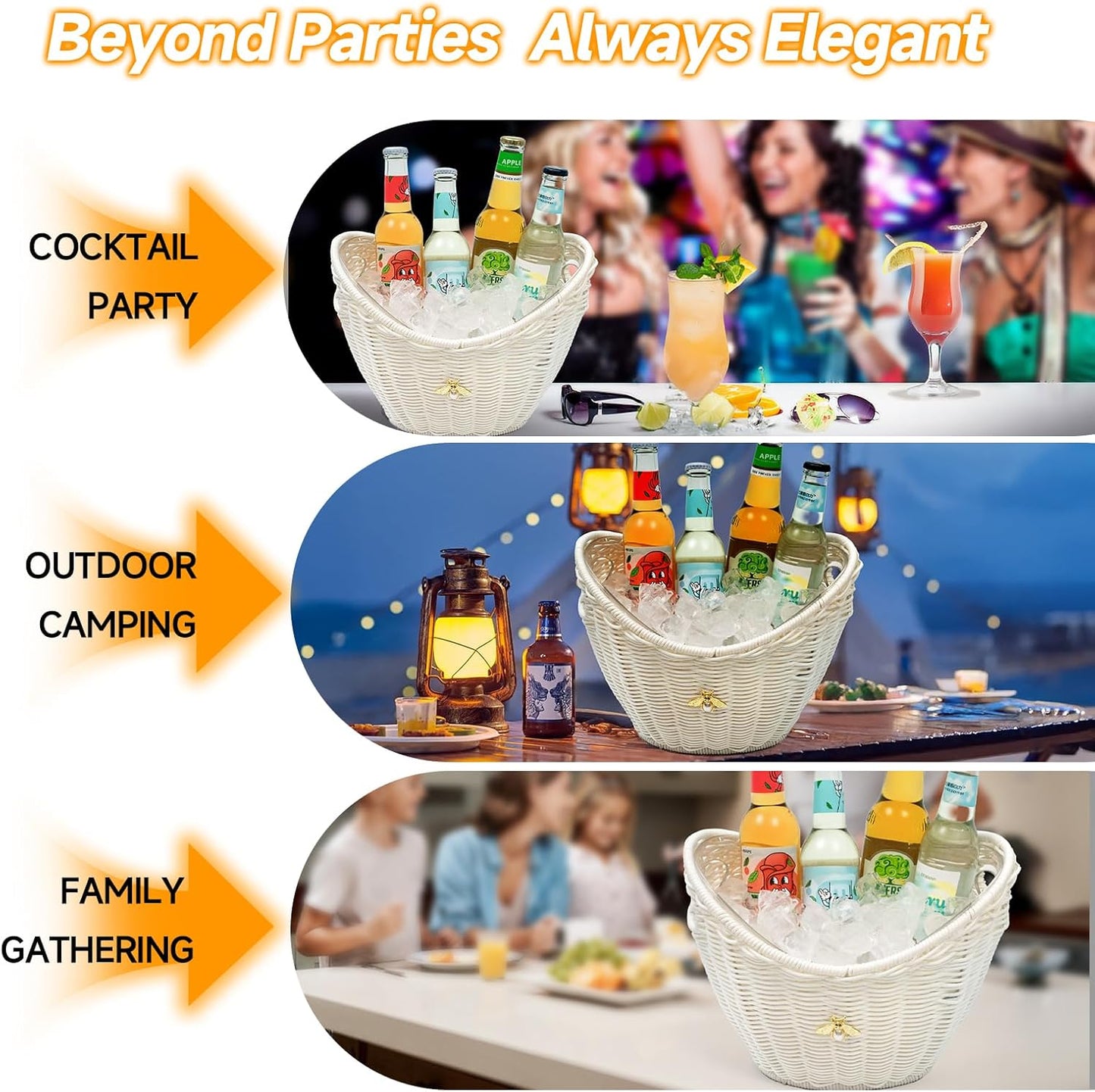 Lexenic Ice Bucket with Handle Hole, Woven and Acrylic Double Layer Basket Design, 4L Champagne Wine Ice Bucket for Cocktail Bar, Parties- Anti Frozen Hands Anti Water Leakage (Plastic-White)